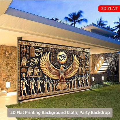 2D Flat, Ancient Egypt Eagle Eye Tapestry - 2D Flat Polyester Wall Hanging with Hieroglyphs & Sphinxes Design, 27.95x61.81inch (70.87x157.48inch) - No Electricity Needed, Large Decorative Art for Indoor/Outdoor, Weddings, Bir