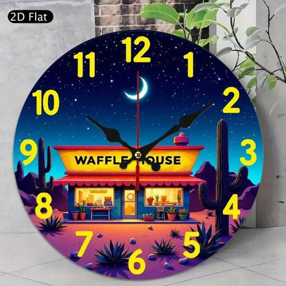 1pc wall-mounted clock decoration, 10-inch Wooden lettering for convenience stores at night wooden circular wall-mounted clock, wooden circular decorative clock with digital display, suitable for home decoration, festival gif