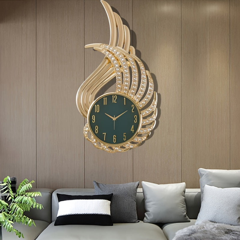 Creative Design Simple Living Room and Dining Room Wall Clock with Angel Wings and Diamond Inlay, High-end Office and Hotel Hanging Clock, Large Size Bedroom Hanging Decoration Clock