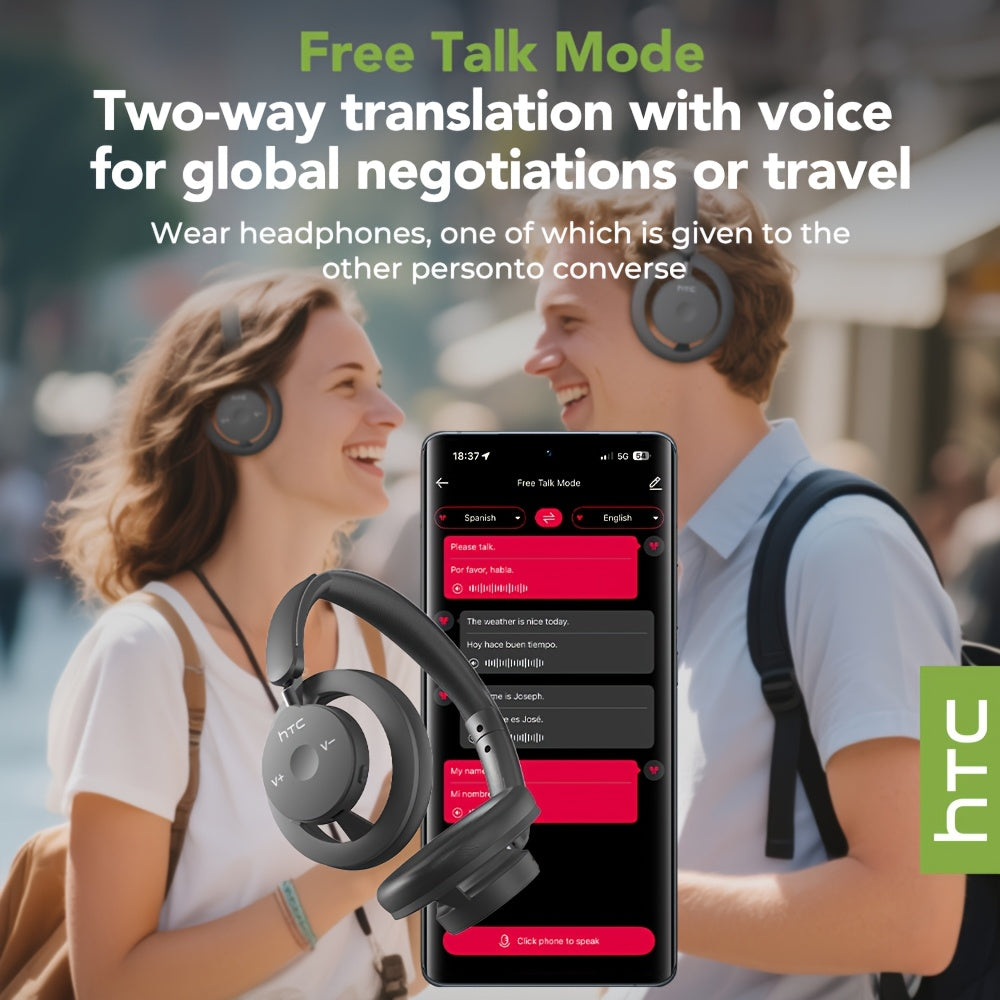 1pc HTC HP06 OWS Translation Headset: Real-Time Face-to-Face Translation in 135 Languages, Wireless Wireless Headphones with Call Noise Cancelling, Long-Lasting Battery, Lightweight Over-Ear design for Gaming, Travel, Busines