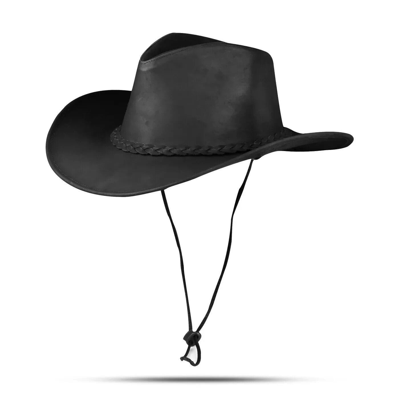 Men and Women Black Genuine Leather Cowboy Western Hat – Classic Ranch Style Outdoor Riding Accessory for Festivals, Country Events, Camping, Hiking, Line Dancing, Rodeo & Travel – Great Gift for Christmas, New Year, Wint