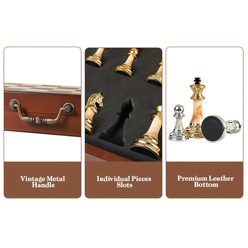 16.5-inch Chess Set, Featuring A Foldable Wooden Board with Storage Slots, Weighted Acrylic Chess Pieces, Including 2 Extra Queens And A 3.5-inch King Piece, Perfect for Halloween And Christmas Gifts., Large Chess Board, Ches
