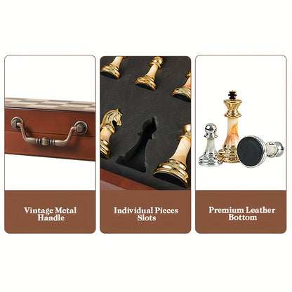 16.5-inch Chess Set, Featuring A Foldable Wooden Board with Storage Slots, Weighted Acrylic Chess Pieces, Including 2 Extra Queens And A 3.5-inch King Piece, Perfect for Halloween And Christmas Gifts., Large Chess Board, Ches
