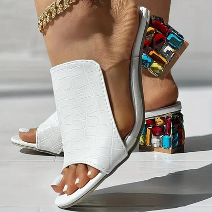 Wide Slip-On Mules for Women Featuring Chunky Mid-Heel And Open-Toe Design in Black Faux Material, Ideal for Comfort at The Beach, Casual Outings, And Semi-Formal Occasions. These Shoes Are Easy to Put on And Take Off, Perfec