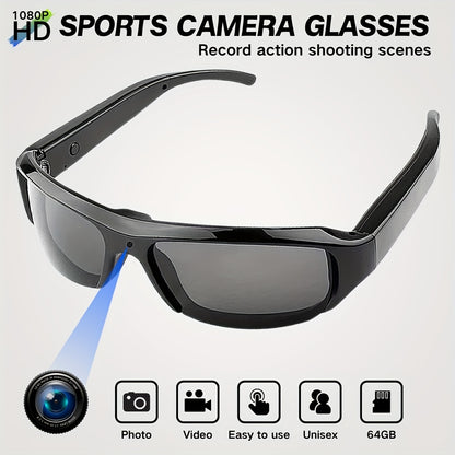 High Definition Video Glasses, 1080P High-definition Smart Glasses, Wearable Video Glasses, 90 Minute Battery Life, 75 ° Wide-angle, 64GB Storage Card, Sports And Conference, Body Camera