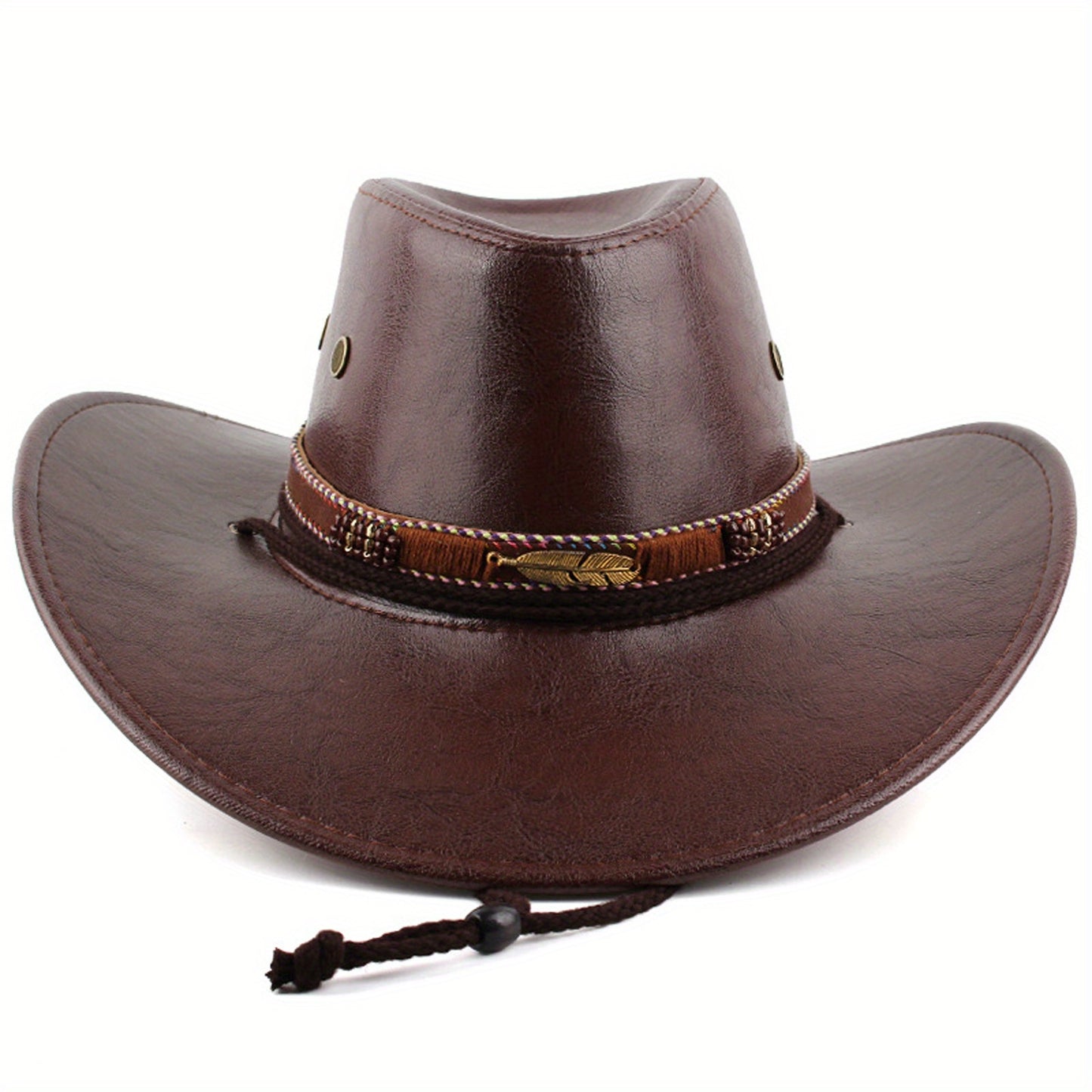 Women Men Western Hat Faux Leather Wide Brim Cowgirl Cap Sun Protection Hat for Outdoor Party
