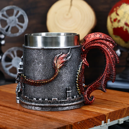 1pc Dragon-Shaped Stainless Steel Coffee Mug, 15.2oz Insulated Reusable Cup with Polka Dots, Hand Wash Only, Multipurpose for Adults, Ideal for Christmas, Halloween, Easter, Hanukkah, Thanksgiving Gifts
