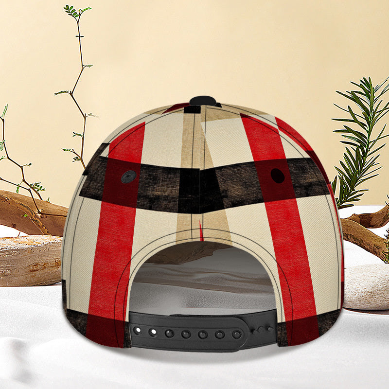 1pc Plaid Pattern in Beige and Red Print Classic Baseball Cap | Lightweight Adjustable Duckbill Hat, Perfect for Daily Wear, Comfortable Fit for Dates, Fiber, Hand Wash or Professional Dry Clean