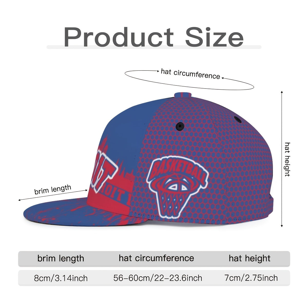 Unisex Basketball Flat Brim Baseball Cap - Adjustable Cap with Snap Closure, Detroit Graffiti Cool Print Creative Design - Game Day Cap - Fan Apparel - Breathable, Suitable for All Seasons - Ideal for Outdoor And Casual Wear