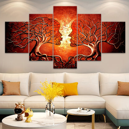 2D Flat, [2D FLAT] 5pcs Frame Artistic Tree Face Canvas Poster, Five Panel Scene Art, Modular Picture, Print Painting, Modern Art, Ideal Decor for Bedroom Living Room Kitchen Dorm, Wall Decoration, Gift for Family Friends, Mu