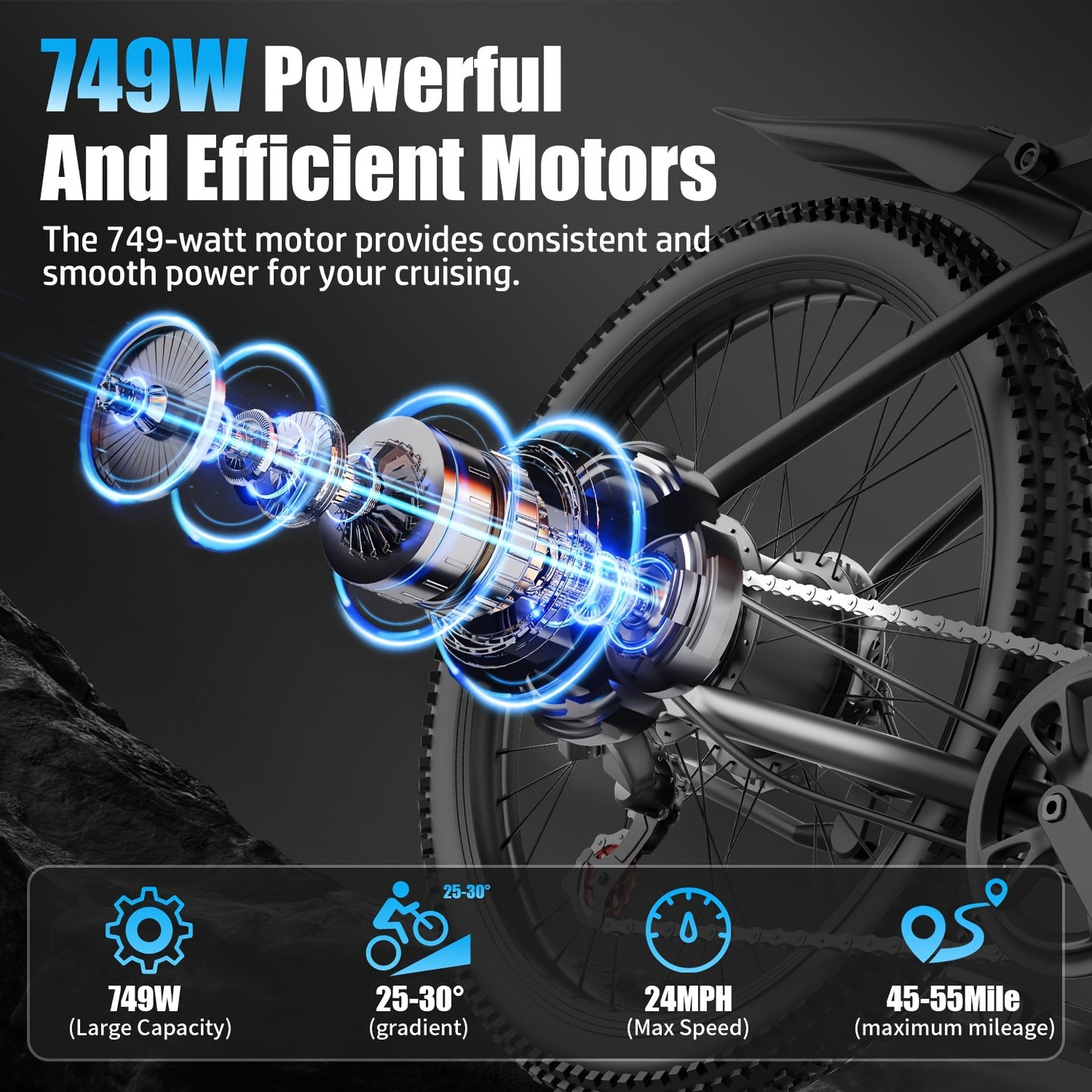 Electric Bike For Adults, 749W Motor Peak Ebike, 480Wh Removable Battery E Bike, Max 45Miles 25MPH, 26" Electric Mountain Bike, 7-Speed & Front Suspension, Electric Bicycle For Commute