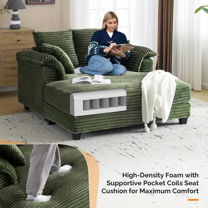 MOTOOS 56" Oversized Sofa Bed, Corduroy Recliner Oversized Sofa, Recliner Bed with Throw Pillows and Armrests, Upholstered Comfortable Sleeper Reading Chair for Living Room, Bedroom, Movie Room