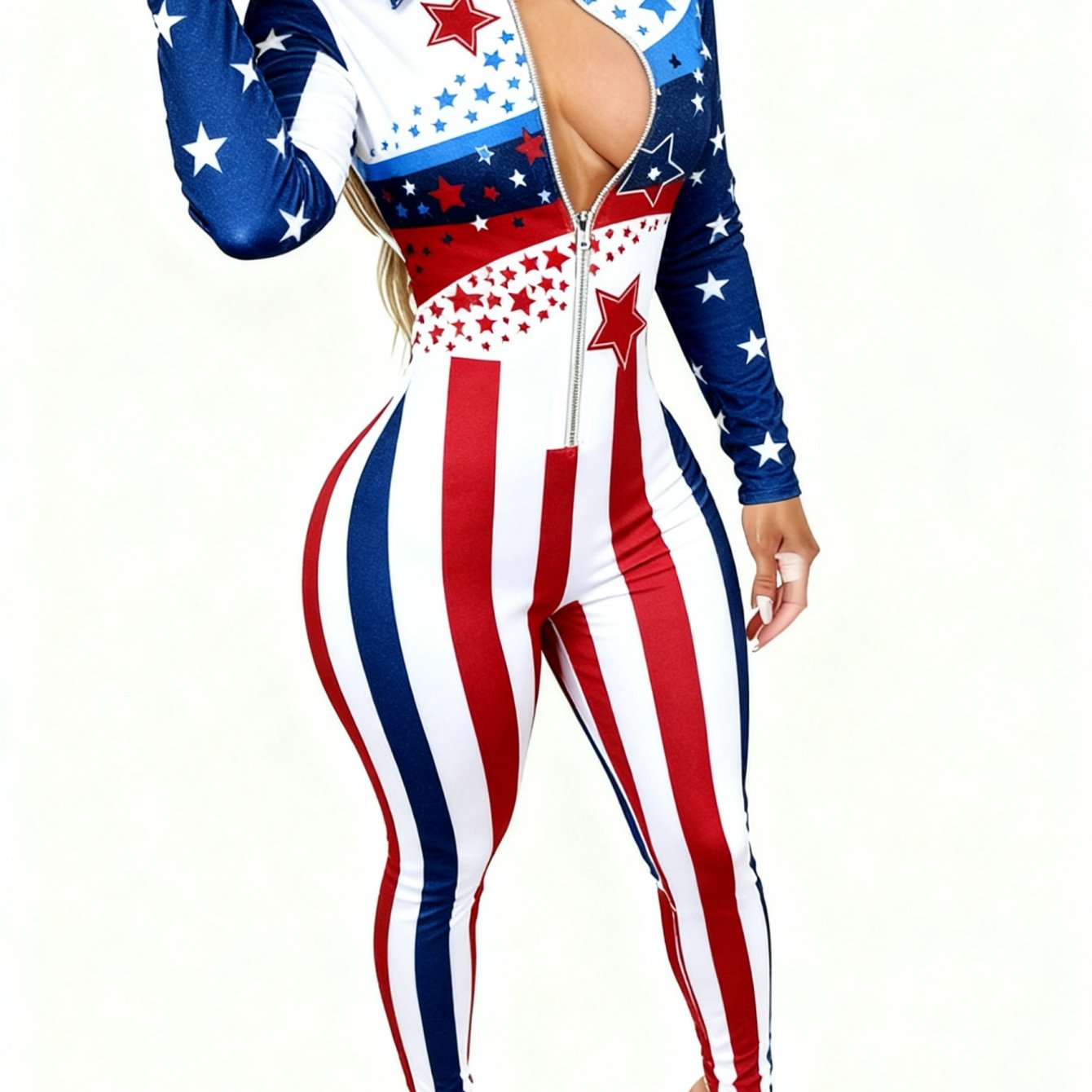 Women's Allover Printed Jumpsuit - Long Sleeve with Zipper, Elegant Sexy, 4-Season Party & Special Occasion Outfit