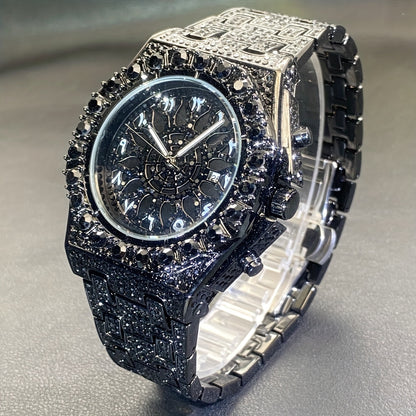 Men's Hip-hop Watch, Dating Party Men's Watch, Large Dial Green Ice Rhinestone, Luminous Pointer Clock, Men's Luxury Gift