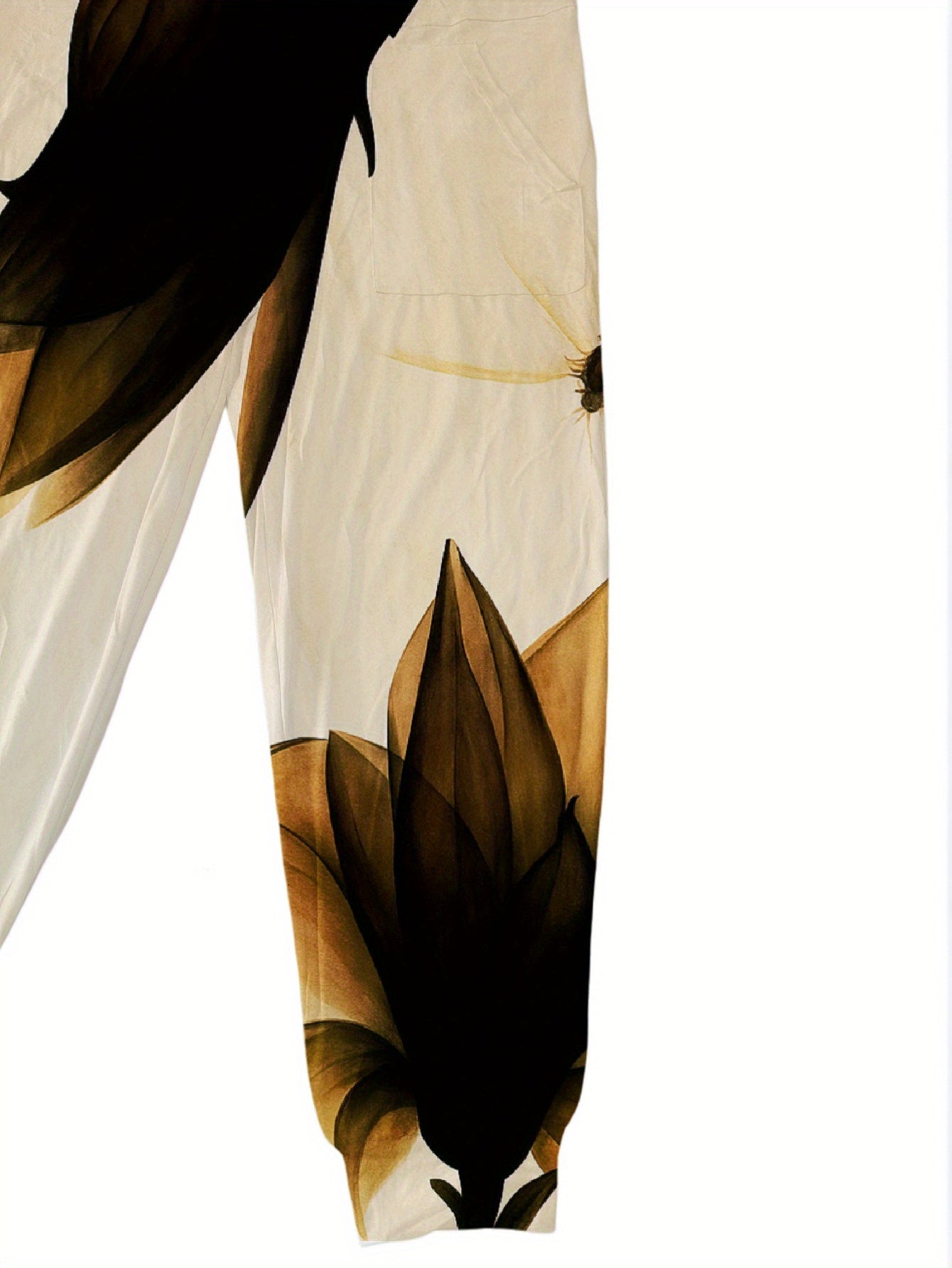 Elegant One-Shoulder Jumpsuit with Abstract Floral Pattern - Beige & Black, Asymmetrical Neckline, Flowy Design, Perfect for Formal Events, Summer Style, Adult Women'S Fashion, Elegant Attire | Asymmetrical Neckline | Flowy F