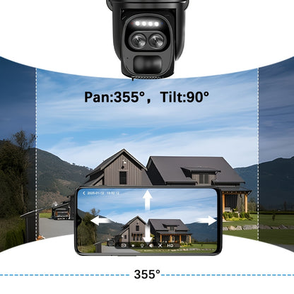 Solar-Powered PTZ Security Camera with 8x Zoom Dual Lens, 360° Auto Tracking, Human Detection, Two-Way Talk, Wireless WiFi, PoE Camera, Solar Panel, Outdoor Surveillance System for Home/Office/Business - Continuous Recording