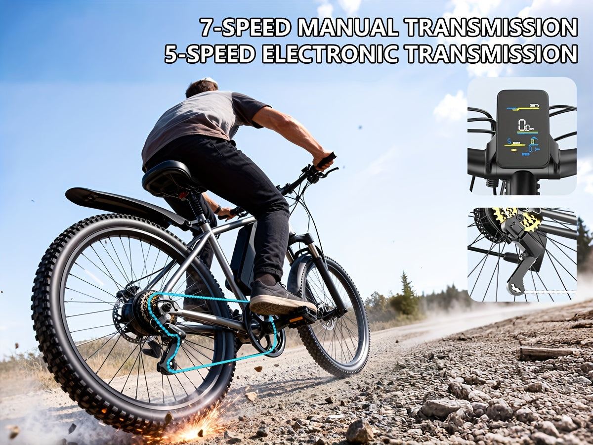 26 Inch Adult Electric 48V10Ah Removable Battery 740W Peak Motor 20 MPH All-Terrain Mountain E- with Front Suspension, Disc Brakes & LCD Display - Heavy-Duty Tire Conversion (Compatible with 110-240V) for Men &
