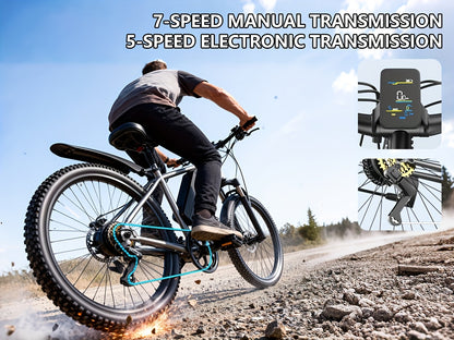 26 Inch Adult Electric 48V10Ah Removable Battery 740W Peak Motor 20 MPH All-Terrain Mountain E- with Front Suspension, Disc Brakes & LCD Display - Heavy-Duty Tire Conversion (Compatible with 110-240V) for Men &