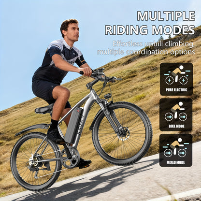 26 Inch Adult Electric 48V10Ah Removable Battery 740W Peak Motor 20 MPH All-Terrain Mountain E- with Front Suspension, Disc Brakes & LCD Display - Heavy-Duty Tire Conversion (Compatible with 110-240V) for Men &
