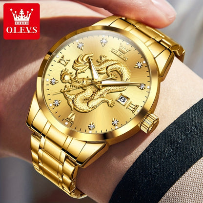 OLEVS New Luxury Business Luminous Quartz Stainless Steel Watches for Men Original Top Brand Fashion Men'S Wrist Watches Golden Trend High Quality Best Selling Men'S Watches, Fashion Watches for Men, Mechanical Watches for Me