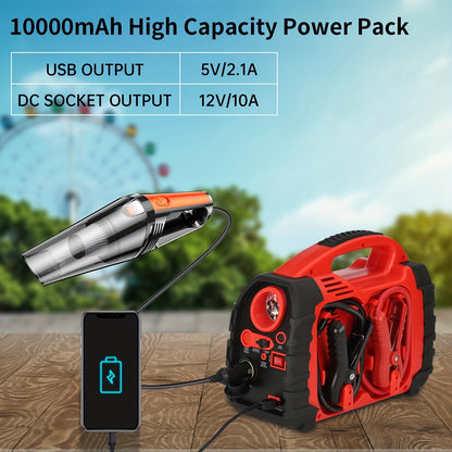 1000 Amp 12V Portable Car Jump Starter with Air Compressor, & Fast Charge - Heavy-Duty 260PSI Air, USB/ Lighter Power, Lithium-like Lead Acid Battery Booster for Trucks, RV, Boats, Motorcycles (Battery &