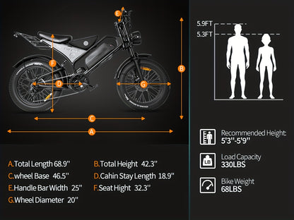 Smart Self-Balancing Scooter with Dual Motors, 749W, 67.2V, 15.6Ah, 20-Inch Off-Road Hoverboard, 50-Mile Range, 12.5 MPH Top Speed, Electric Dirt Bike, Ebike, Dirtbike