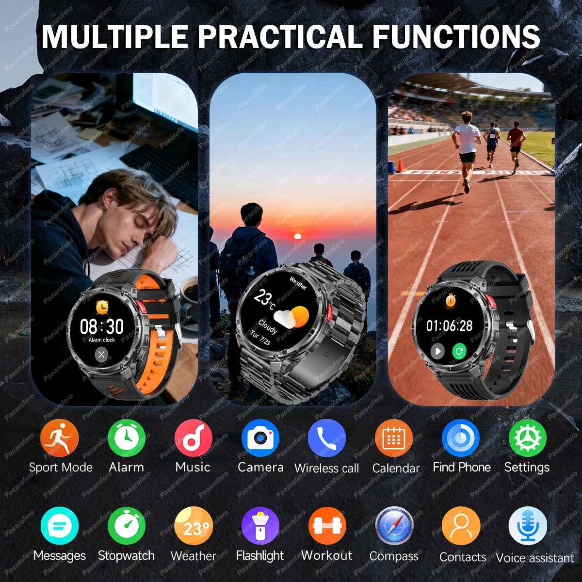 2025 Men's smart watch, 1.7-inch HD display, 1100mAh large-capacity battery, 90-day standby time, outdoor compass, wireless call, LED flashlight, 200+ dials, voice assistant, Men's watch, 120+ sports modes, fitness tracker wa