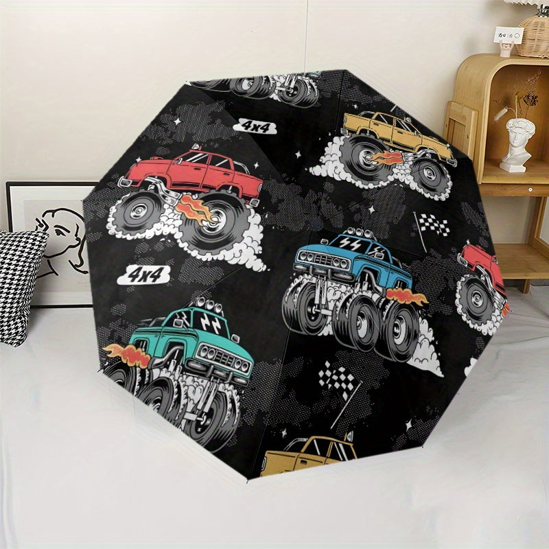 Monster Trucks Themed Automatic Umbrella - Portable Folding Umbrella with 8-Rib Durable Frame, Vibrant Monster Truck Design, Compact & Lightweight for Travel, Daily Use - Ideal Gift for Family & Friends, Umbrella for Travel,