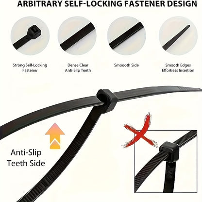 300pcs Heavy-Duty Nylon straps - Extra Strong, Waterproof, Anti-Slip, Black - for Heavy-Duty Binding, Packaging, Gardening, Furniture Assembly, Outdoor/Indoor Use - Multi-Purpose Fastening Tape, Garden Binding Tapes, Textured