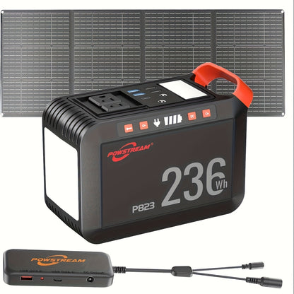 POWSTREAM 88.8Wh/237Wh Portable Power Station With AC Outlet 80W, 24000mAh Solar Generator With Panel 21W/60W Included, Solar Powered Power Bank For Outdoor Camping Adventure Home Backup Emergency RVs