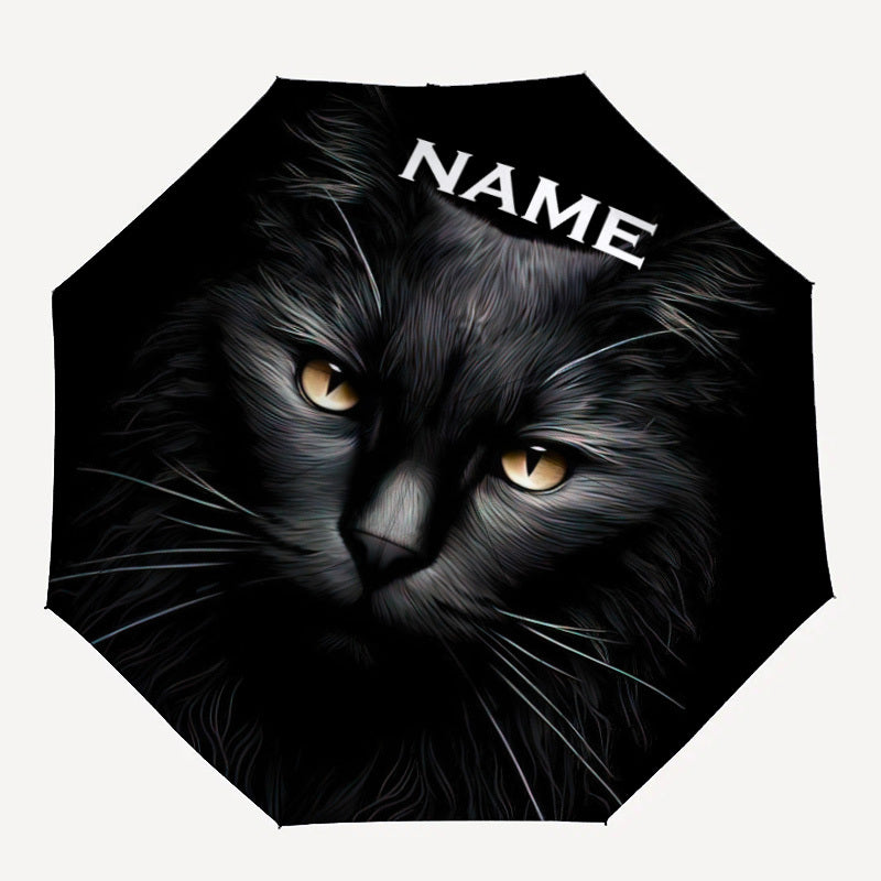 Personalized Black Cat Umbrella with Name/Text/Logo - British Shorthair Design, Open/Close, Portable Folding Umbrella for &, Umbrella With Long Handle, Umbrella With Cover, Umbrella With Handle, Inverted Umbrella Heavy Duty W