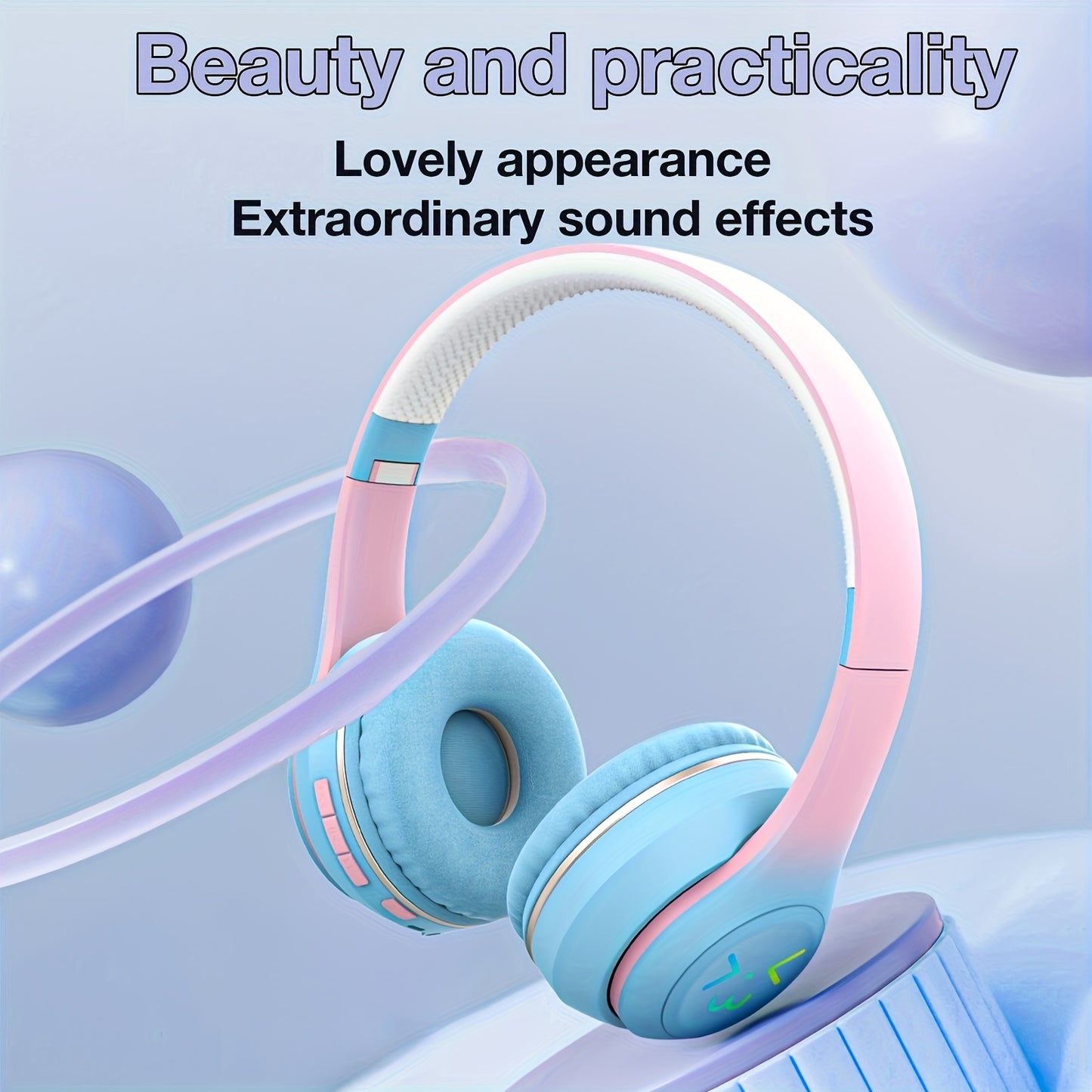 GENAI GT-630 Wireless Headset with LED Colorful Aura Lights, HiFi Stereo, Active Noise Reduction, Ultra-Long Battery Life, Low Gaming Latency, Foldable Design for Mobile Phones, Computers, Gaming, Work, Study, and Travel - Id