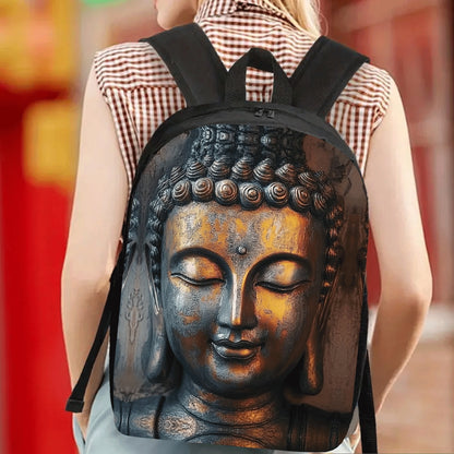 1pc Buddha Print 17 Inch Casual Backpack - Lightweight Durable Laptop Bag with Water Bottle Holder, Adjustable Straps & Vibrant Cartoon Design for School, Work, Travel - Unisex Gift for Christmas, Father’s Day, Thanksgiving