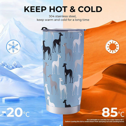 1pc Greyhound Dog Design 20oz/600ml Stainless Steel Tumbler with Straw & Lid - Double-Wall Insulated Cup, Leakproof & -Slip, 304 Stainless Steel Travel Mug for Coffee, Gym, Office, Car - Greyhound Pattern Insulated Bottle Gif