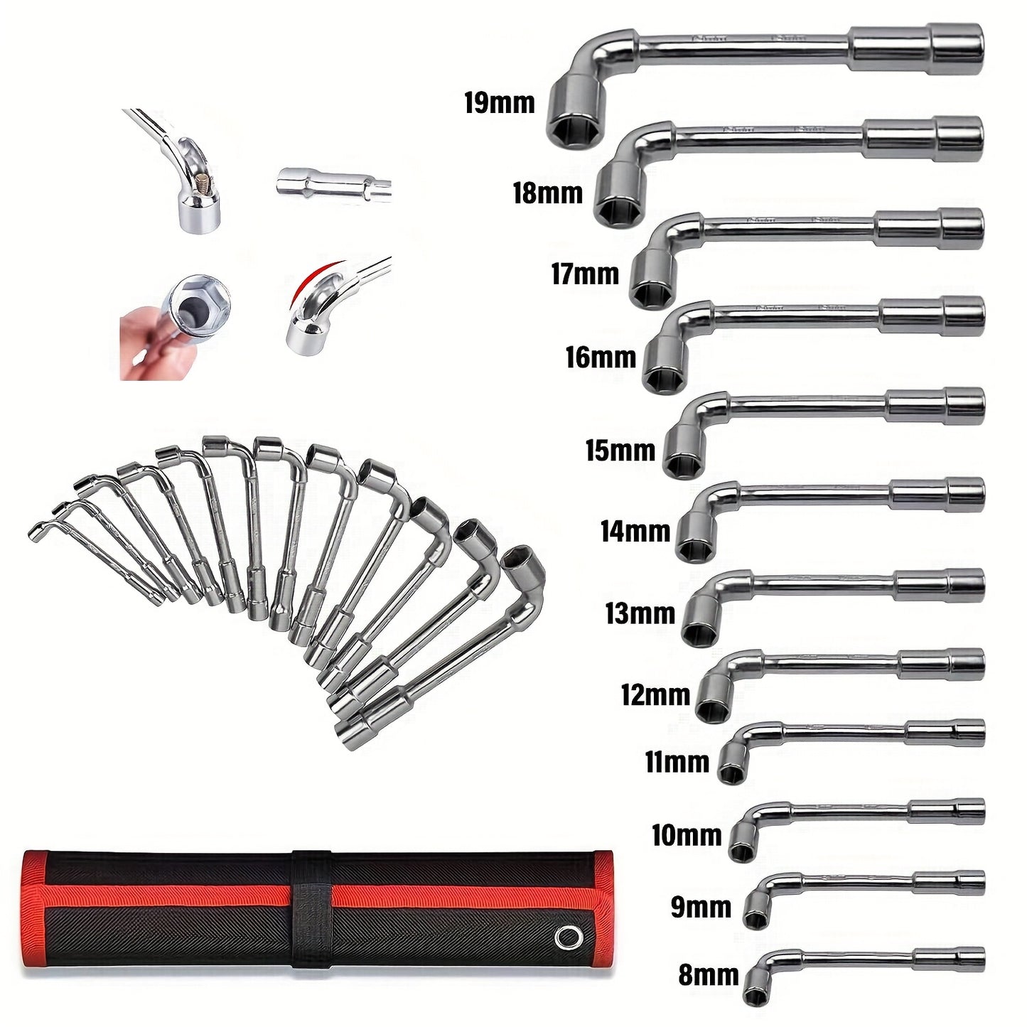 12pcs L-Type Pipe Perforation Elbow Wrench Set, 8-19mm L Shaped Hex Socket Wrench Set, Cr-V Steel, Double-head Socket Wrench, Suitable for Car Maintenance, Construction, Furniture Maintenance And Maintenance, Daily Maintenanc