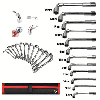 12pcs L-Type Pipe Perforation Elbow Wrench Set, 8-19mm L Shaped Hex Socket Wrench Set, Cr-V Steel, Double-head Socket Wrench, Suitable for Car Maintenance, Construction, Furniture Maintenance And Maintenance, Daily Maintenanc