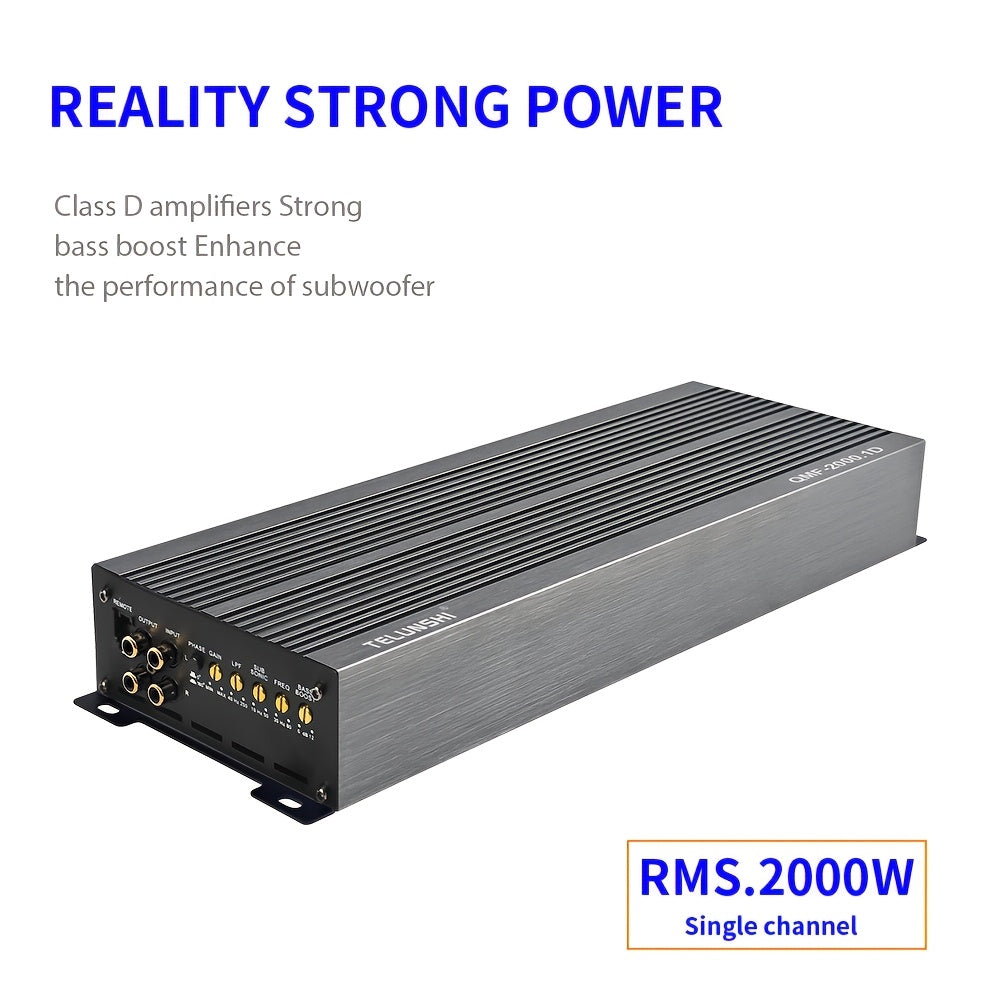 Bemines 2000.1 - High Power Car Amplifier - RMS 2000W Class D - Single-Channel Compact Audio Amp with HIFI Sound, Full Aluminum Alloy Chassis & Heat Sink Cooling - Suitable for Car Audio Upgrade
