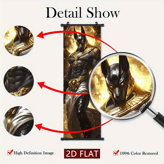 2D/Flat-5pcs Set of Framed Anubis Plastic Hanging Paintings, Retro Canvas Wall Art, Anime Scroll Painting Posters, Modern Home Decoration, Egyptian Theme Poster Pictures, with Plastic Frame Hooks