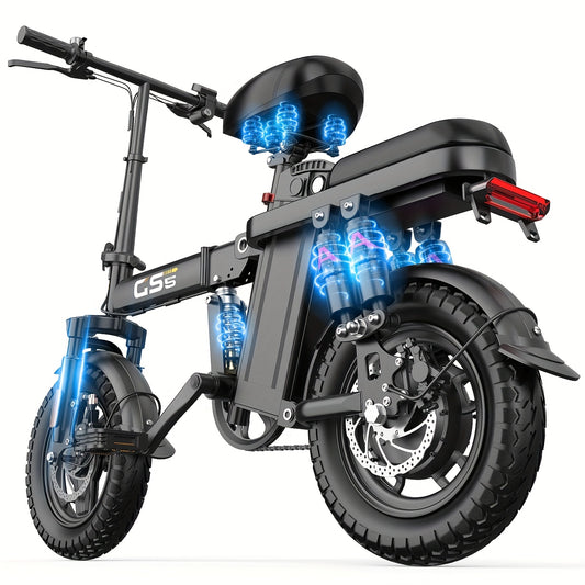 UPlee Peak Power 740W Electric Bike For Adults, 20MPH Full Shock Absorption Comfortable Riding, 48V6/8/10/15/17.5Ah, Max 32Miles Folding Ebike, 14'' Tubeless Off-road Tire, City Commuter