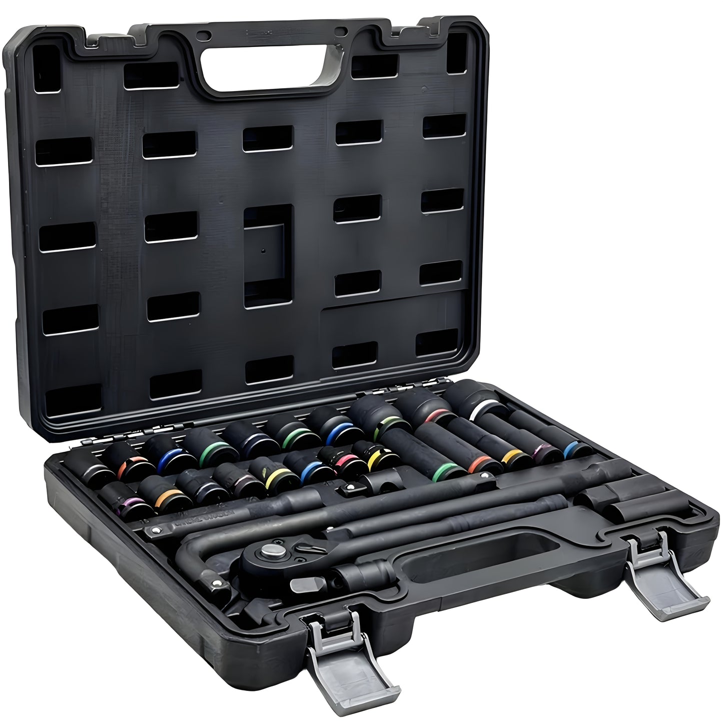 31pcs Heavy-Duty Pneumatic Tool Set with 1/2" Drive Thick-Walled Sockets, Air- Impact Wrench & Extended Tire Sockets - Fit for Car, Truck, Motorcycle, ATV, Repair - Professional Mechanic Tool Kit (No)