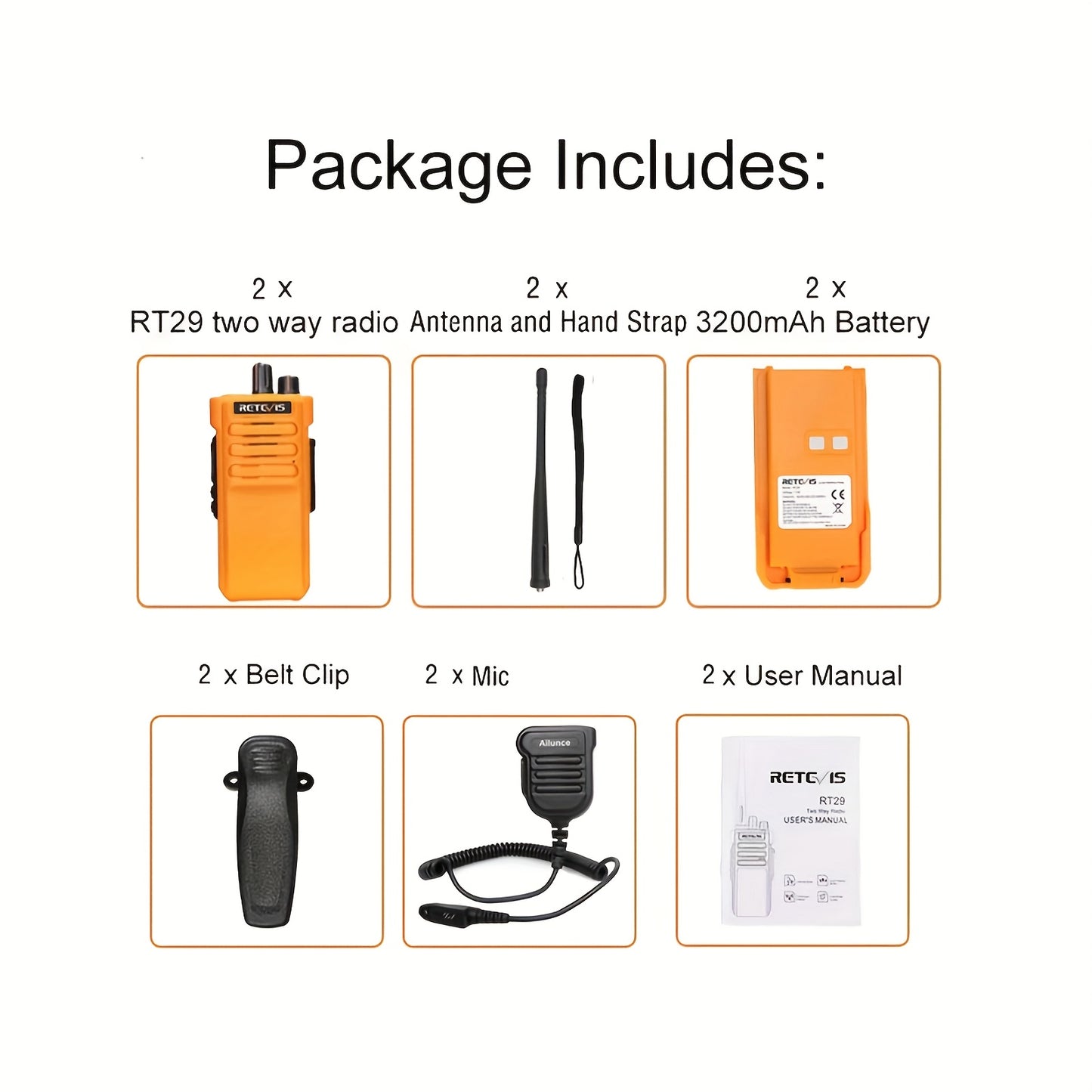 Retevis RT29 Two Way Radios Long Range, Heavy Duty 2 Way Radio for Adults, Professional Walkie Talkies with Mic, VOX, Emergency Alarm, for Survive Adventure Hunting(2 Pack)
