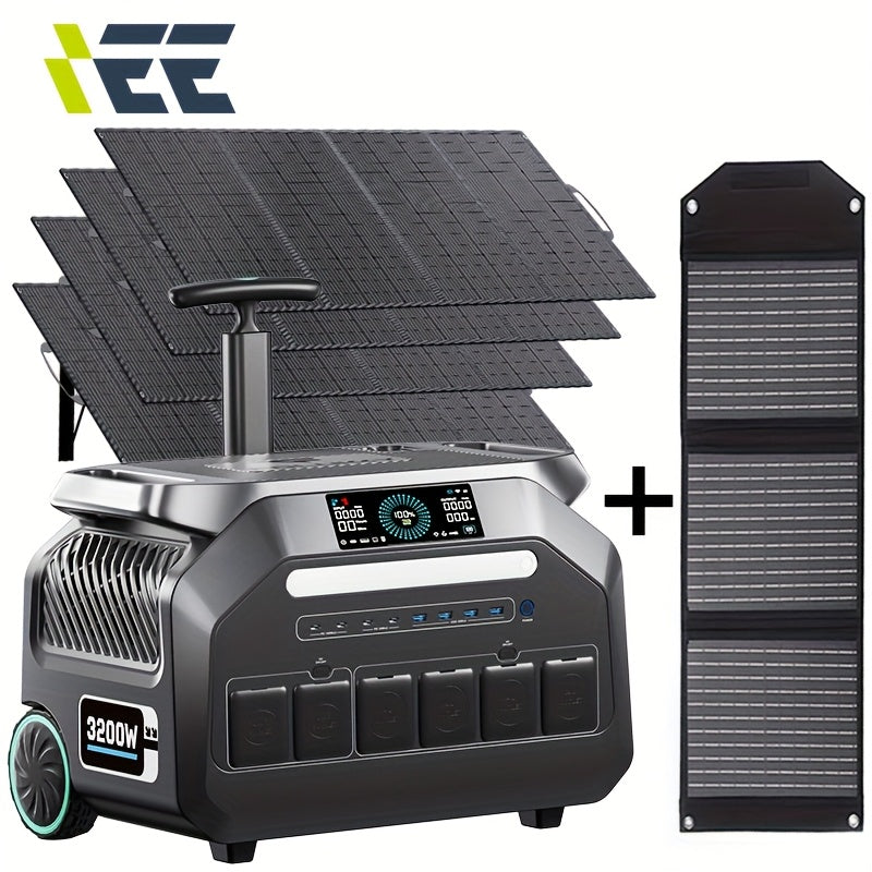 IEE 3200W Portable Power Station P3200 with 4x200W Solar Panel, 2048Wh Solar Generator, 1800W AC Charging, AC Outlets X 4, LiFePO4 Battery Power Station for Home Backup, Camping, RV, Emergency Plus Bonus 30W solar panel, Port