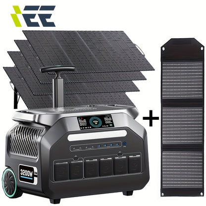 IEE 3200W Portable Power Station P3200 with 4x200W Solar Panel, 2048Wh Solar Generator, 1800W AC Charging, AC Outlets X 4, LiFePO4 Battery Power Station for Home Backup, Camping, RV, Emergency Plus Bonus 30W solar panel, Port