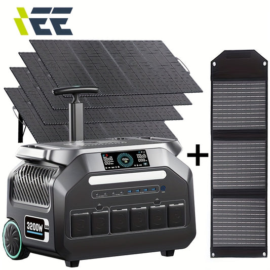 IEE 3200W Portable Power Station P3200 with 4x200W Solar Panel, 2048Wh Solar Generator, 1800W AC Charging, AC Outlets X 4, LiFePO4 Battery Power Station for Home Backup, Camping, RV, Emergency Plus Bonus 30W solar panel, Port