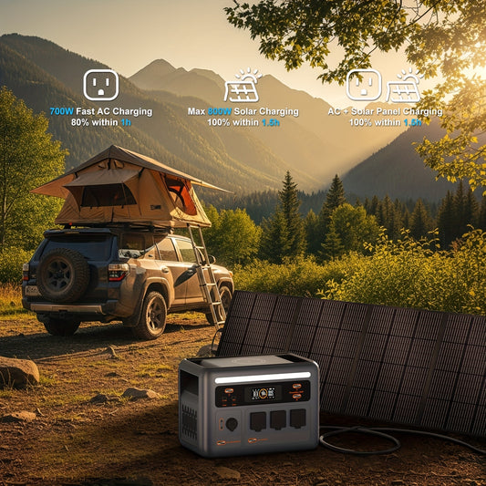 (2025 New)OSCAL 1800 Solar Generator with 500W Solar Panel PowerMax 1800, 1024Wh LiFePO4 Battery Generator with 3 AC Outlets (3200W Surge), 700W AC Charging, APP Control Power Station for Home Backup Plus Bonus 30w Solar Pane