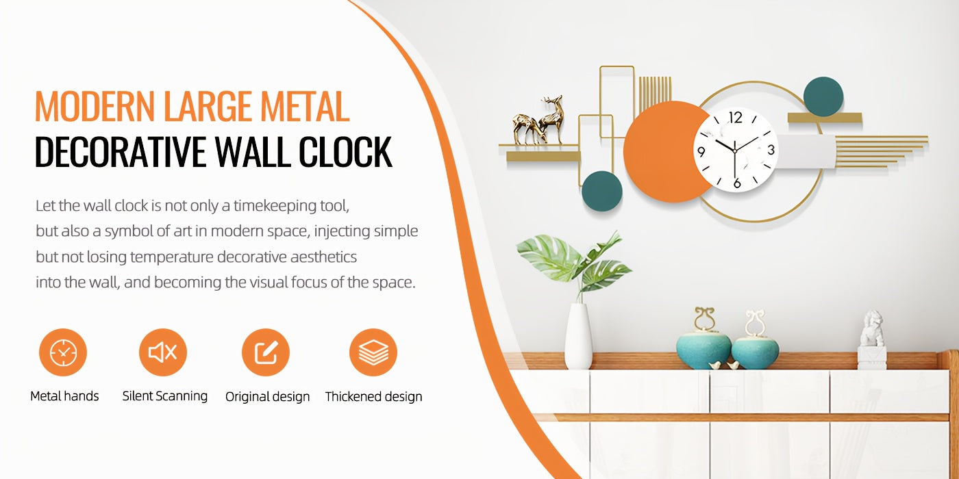 Modern Wall Clock Large Metal Decorative Clock 43.3 Inche 3D Modern Creative Wall, Clocks Big Art Design Silent Wall Clocks for Living Room DecorEntryway/Bedroom/Offic