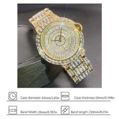 1pc PLADEN Luxury Men'S Square Ice Watch with Rhinestones, Fashion Hip-Hop Faux Faux Faux Gemstone, Round Dial, Alloy Band, Quartz Movement, Battery Operated, Water Resistant, for Party, New Year, Independence Day, Ramadan