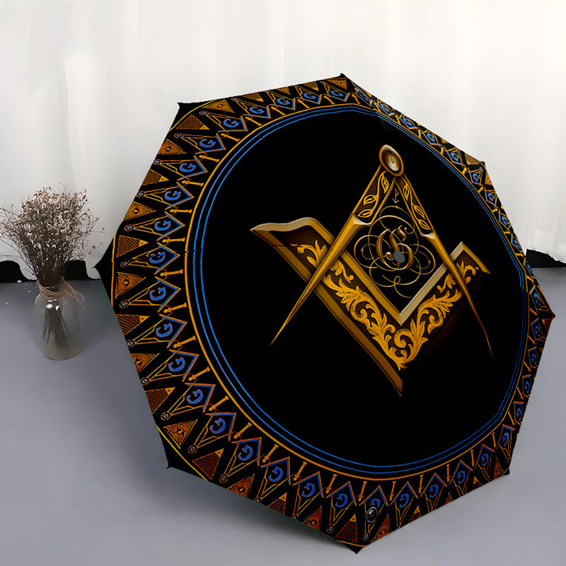 Masonic Symbol with Compass and Square - Portable Folding Umbrella 8 Bone Umbrella Suitable for Travel Outdoor Foldable Umbrella Compact Umbrella Daily Essentials Birthday Gift Christmas Present 7A63