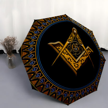 Masonic Symbol with Compass and Square - Portable Folding Umbrella 8 Bone Umbrella Suitable for Travel Outdoor Foldable Umbrella Compact Umbrella Daily Essentials Birthday Gift Christmas Present 7A63