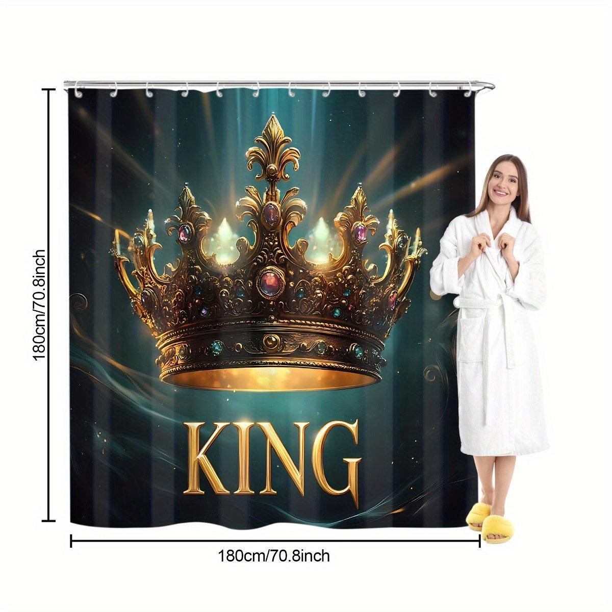 4pcs King Pattern Shower Curtain Set, Fashion Bathroom Curtain Set with 12 Hooks Included, Matching Anti Slip Mats & Toilet Covers, Modern Bathroom Accessories Ideal for Home Decor & Housewarming Gift
